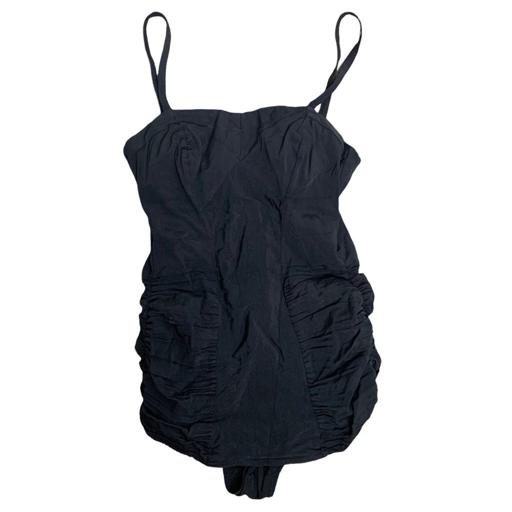 Vintage 50s Sea Nymph Glamour Suit S Black Swimsuit One Piece Metal Zip Rouching